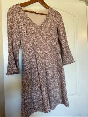 Anthropologie Speckled Mauve V-Neck Long Sleeve Dress